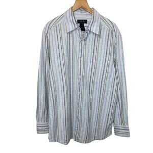 Crazy Horse Men's Cotton Linen Blend Striped Casual Long Sleeve Button Up Large